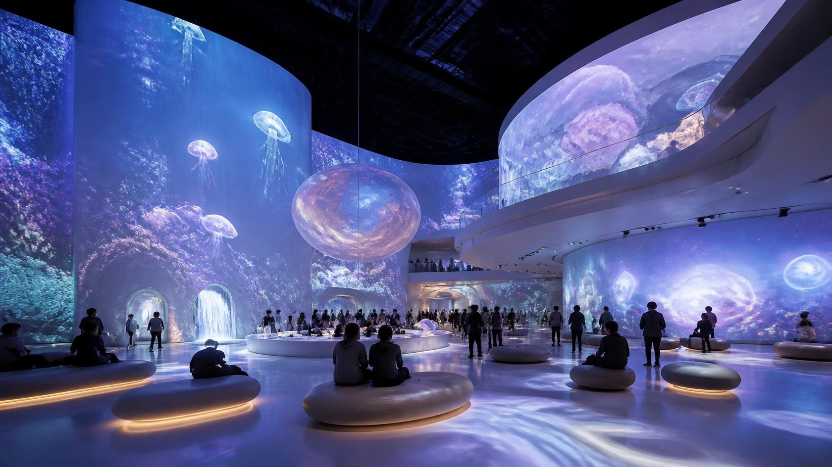 Immersive projection space with coordinated projection surfaces