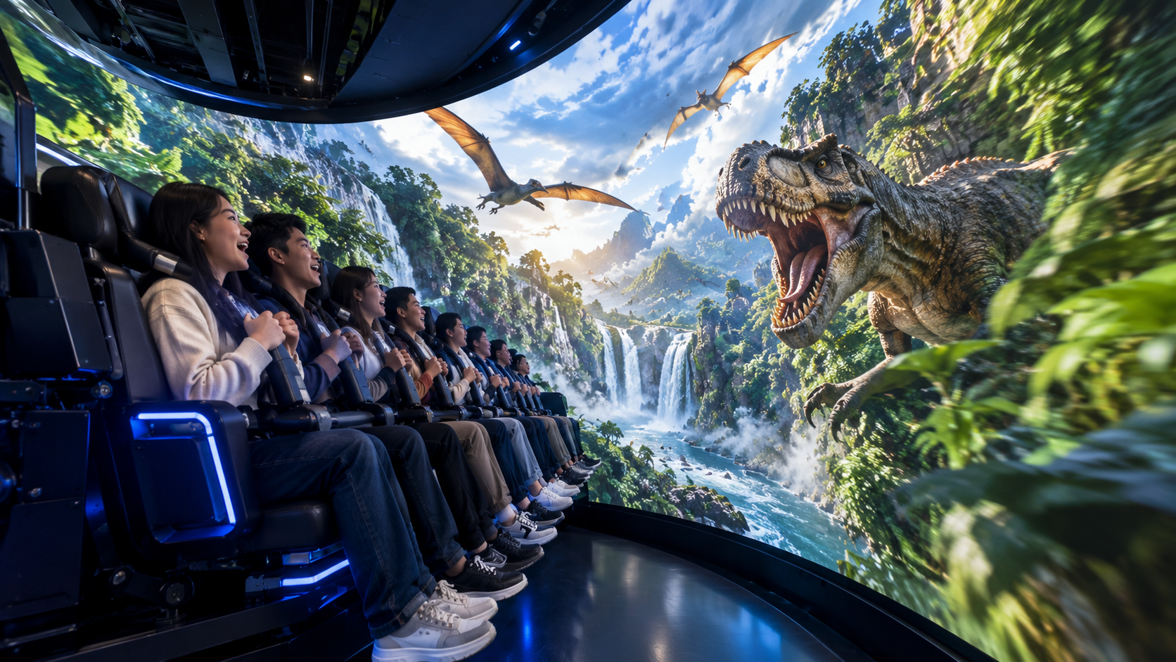 Flying Theater suspended seating and wraparound immersive display