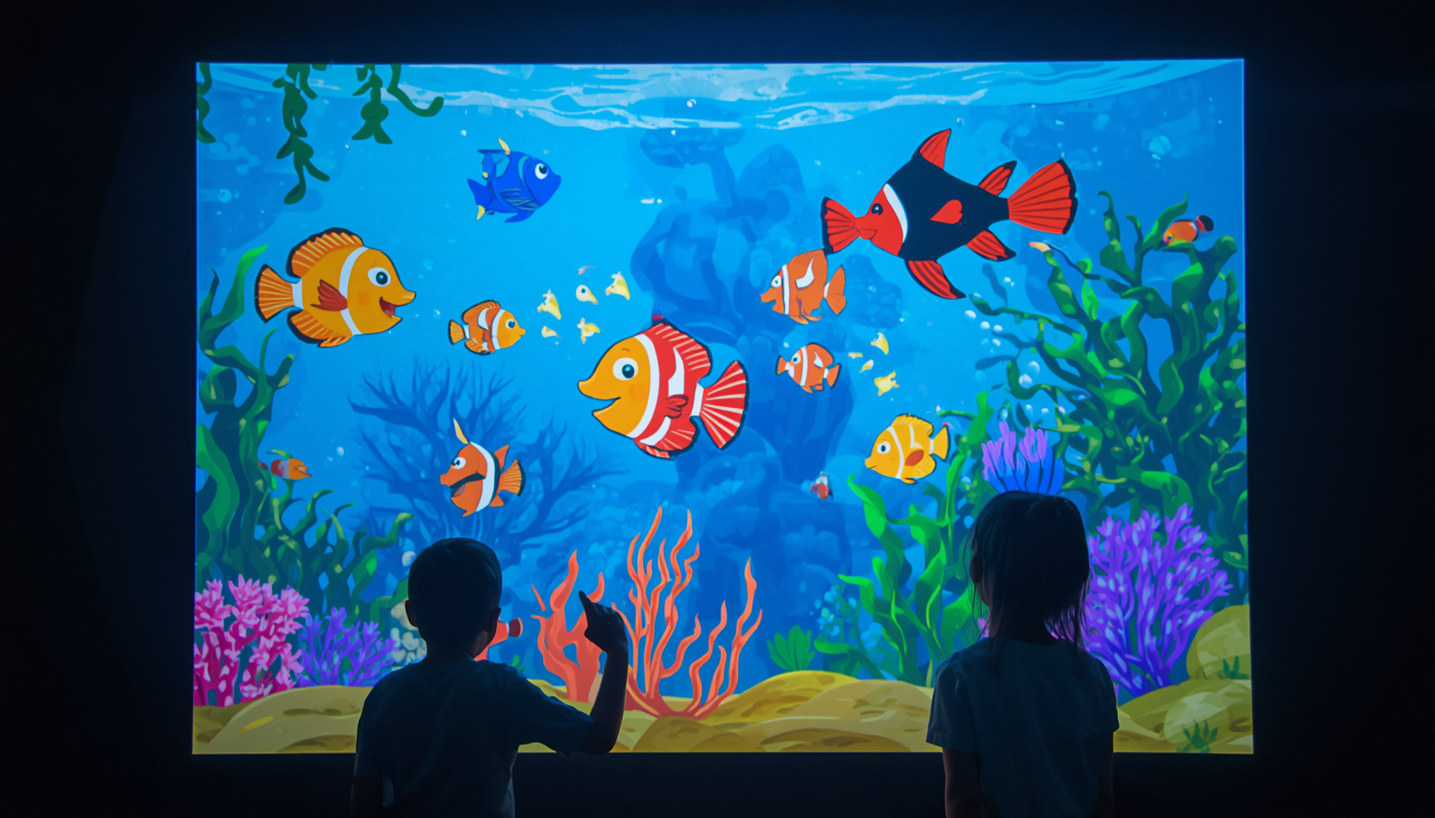Interactive drawing and wall projection experience visual